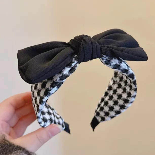 韩国网红千鸟格子发箍女双层大蝴蝶结宽边发饰超仙头箍网红饰1403