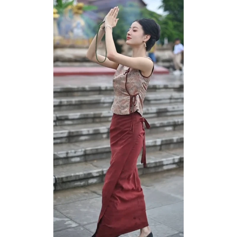 新中式禅意古风少女减龄轻熟穿搭红色斜襟旗袍裙子巨好看国风套装