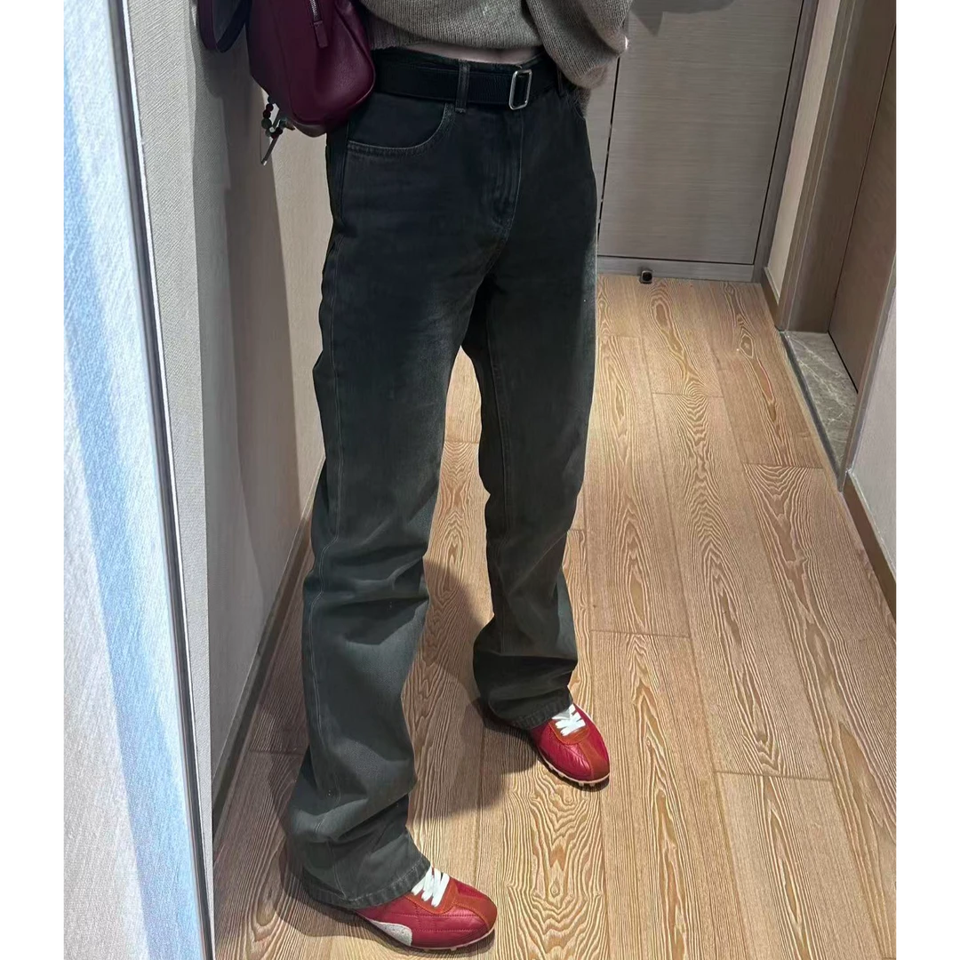 pp家 水泥灰牛仔裤 小肉秀款 经典Bercy小直筒中腰修身直筒长裤