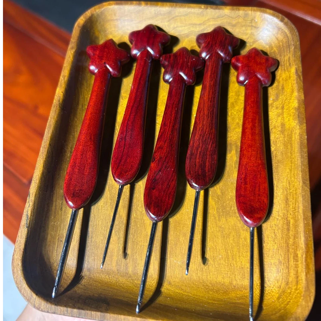 工具缅甸大红酸枝国标红木（学名：奥氏黄檀）万森源钩针长柄木柄