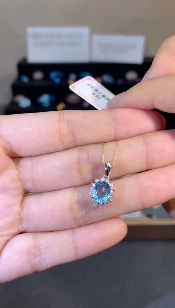 吊坠(不含链)银S925镶嵌托帕石天然宝石