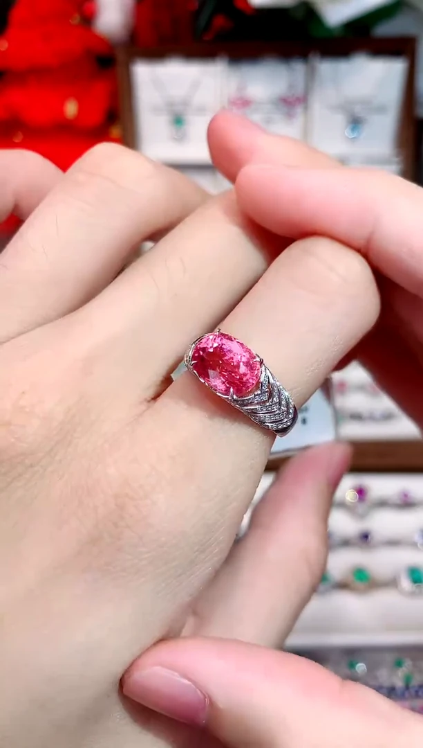 18K金镶嵌戒指碧玺3.73ct/天然宝石/七天无理由