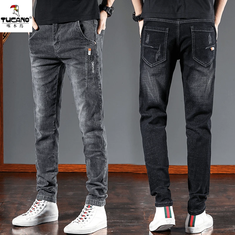 啄木鸟夏季牛仔裤男弹力修身小直筒潮流时尚休闲工装新塘百搭长裤
