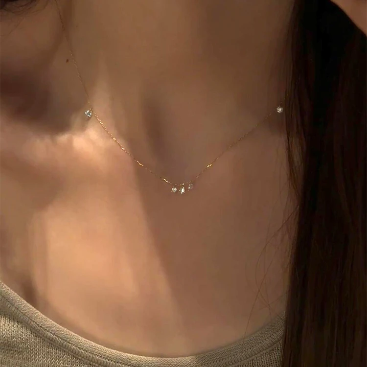 铜合金项链 爆闪锆石水滴项链女款2025年新款爆款清冷感锁骨链ins