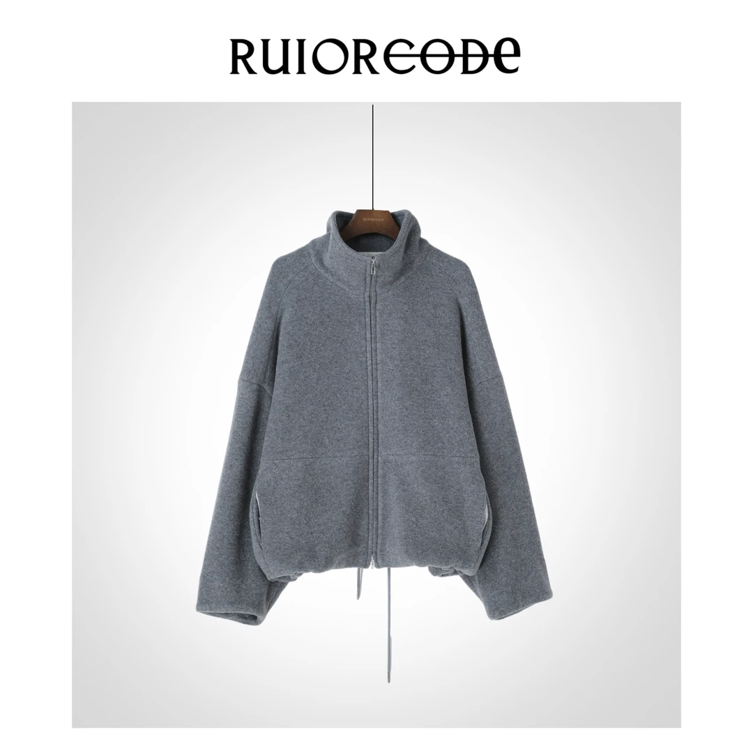 【RUIORCODE】高领内螺纹高级灰长袖拉链超细羊毛外套  理性消费