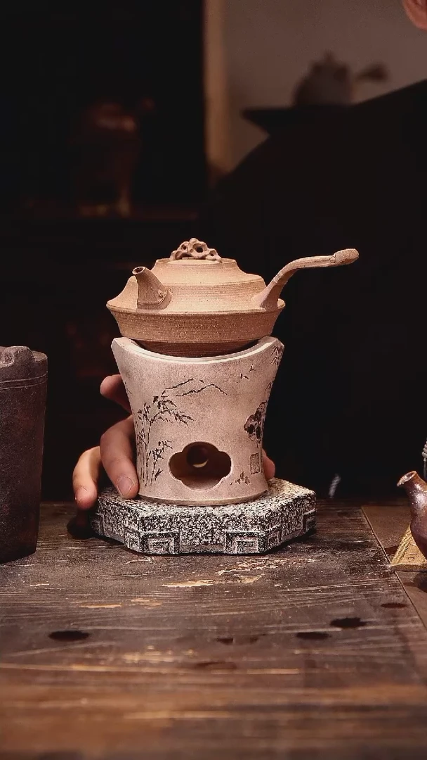 珊瑚石侧把加三峰雕刻炉