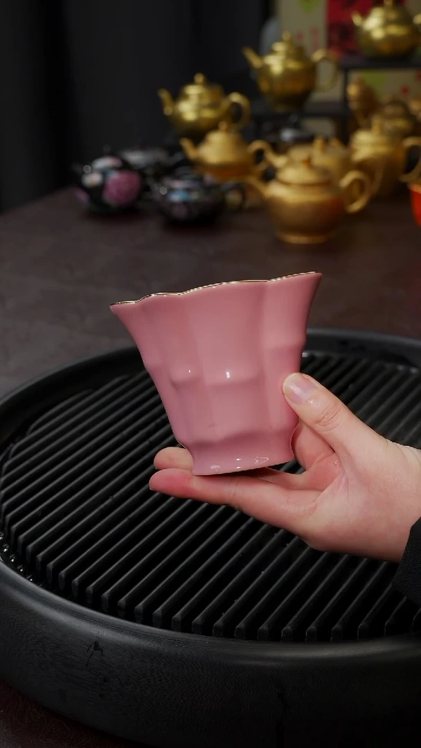 【闪购商品】杯【宜景窑桃夭粉鎏金】竹节六君子