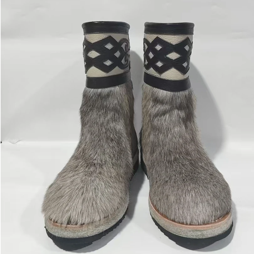 索伦部MM2520冬季男士加棉保暖防滑马毛靴