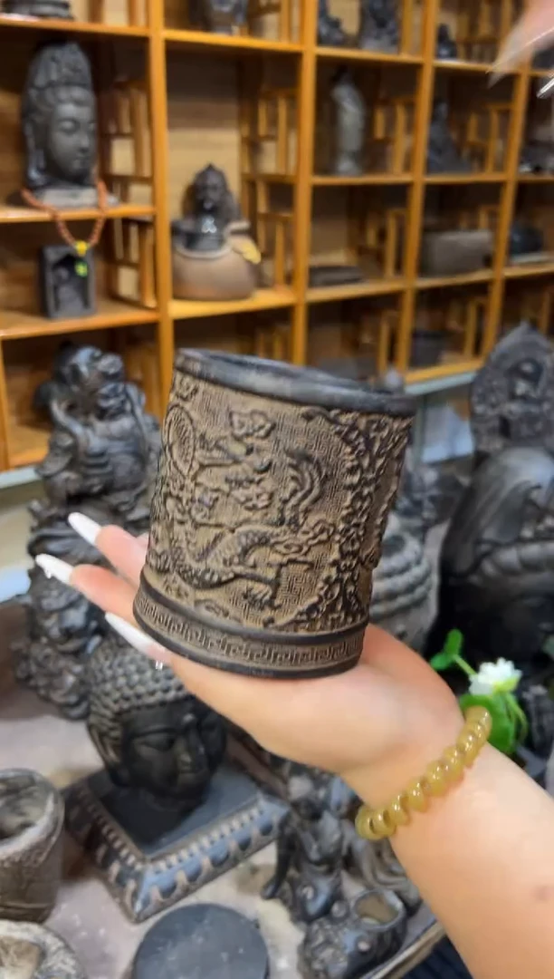 陶土【火山泥】双龙笔筒