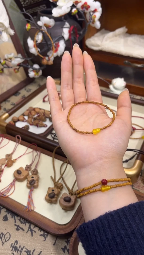 手串桃核【桃缘行】竹节「黄色葫芦」桃木桃核辟、挡、驱、护 备注手围