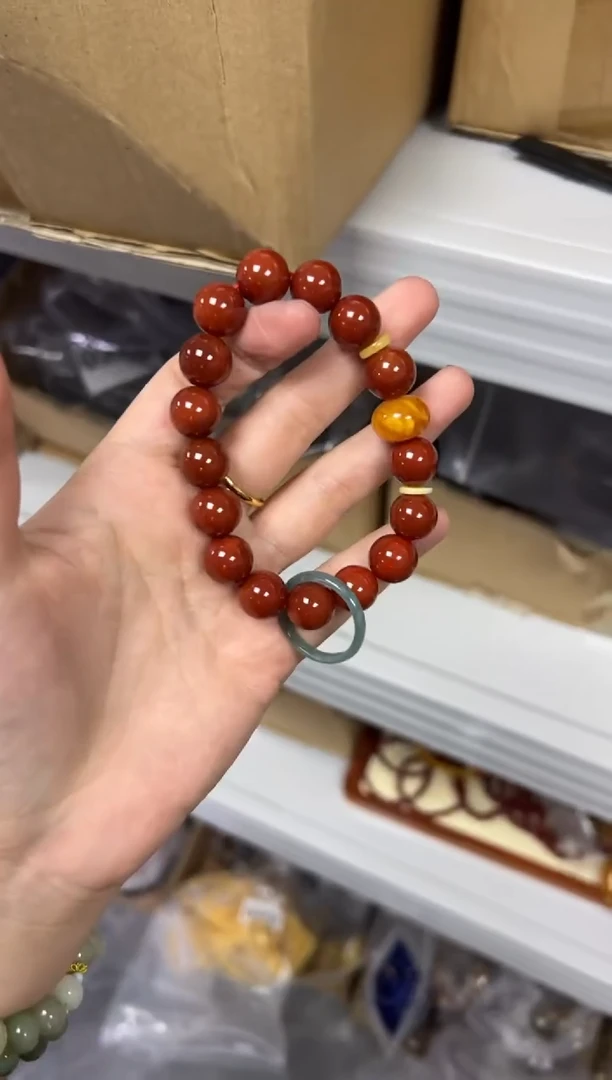 【闪购商品】南红玛瑙手链未镶嵌柿子红蜜蜡隔珠款手串[3891]