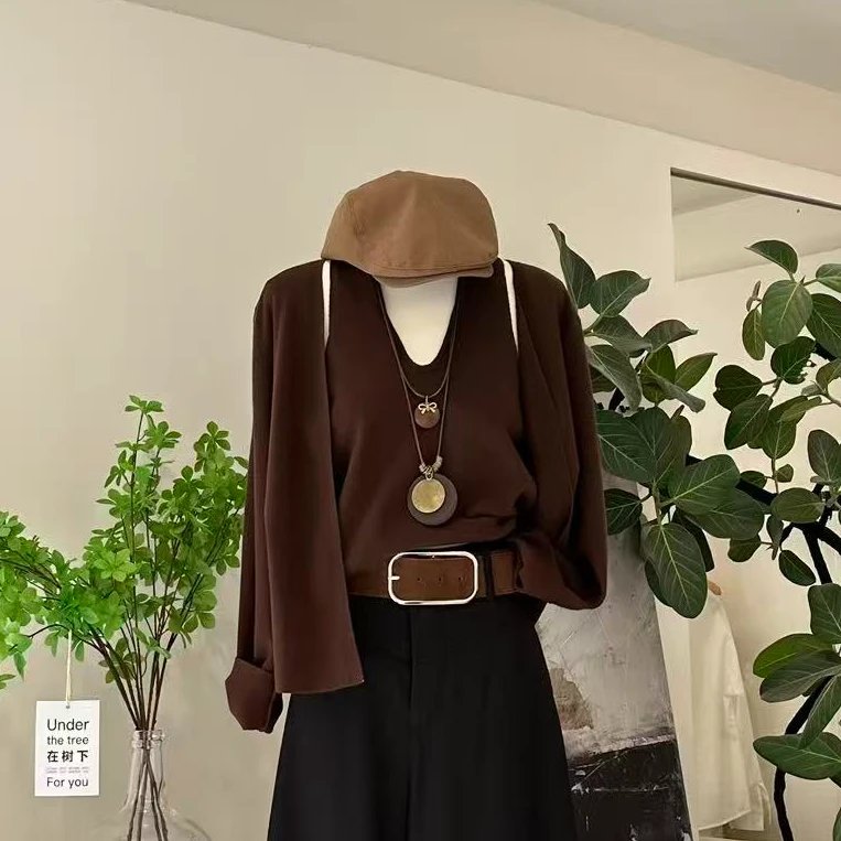 【云涧疏影】简约设计感时尚挂脖假两件百搭显瘦上衣-16131