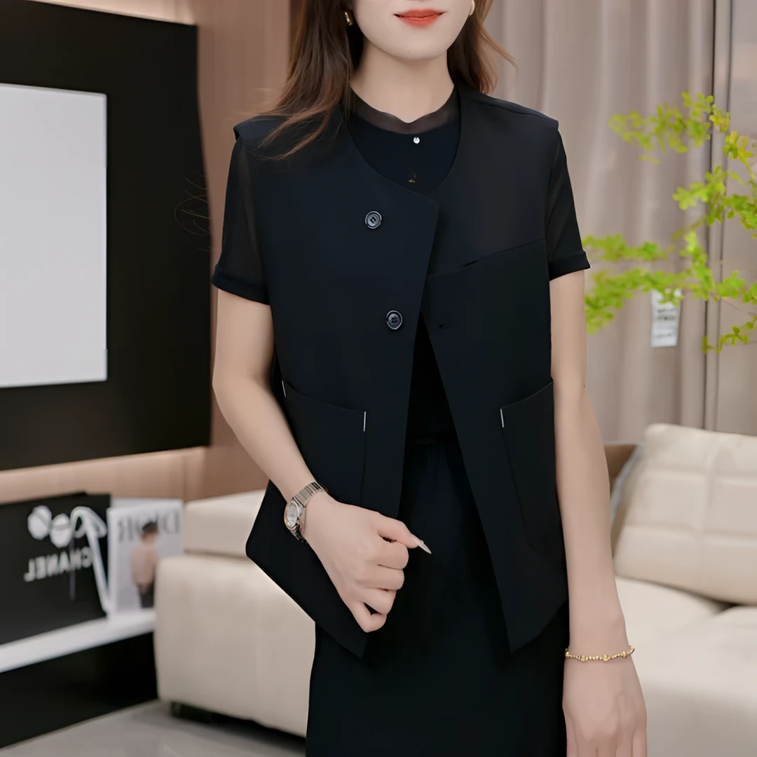 【梨子家】Y5529春款圆领设计感时尚百搭短袖显瘦上衣款女