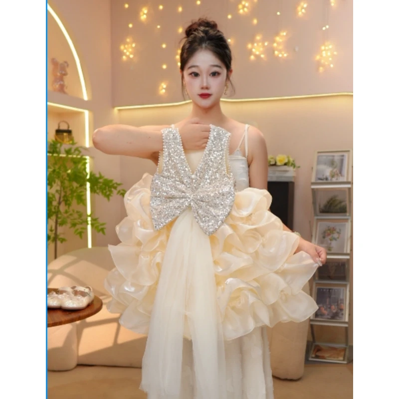 [MH 美画1]女童202512夏季新款高定蓬蓬裙小香风背心裙V背公主裙