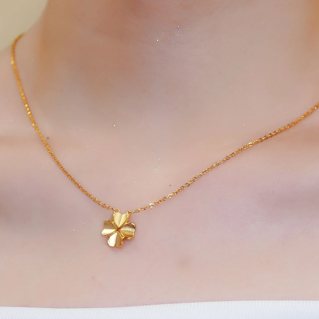合金吊坠 四叶草七夕礼物精致项链不掉涩气质百搭简约轻奢坠链