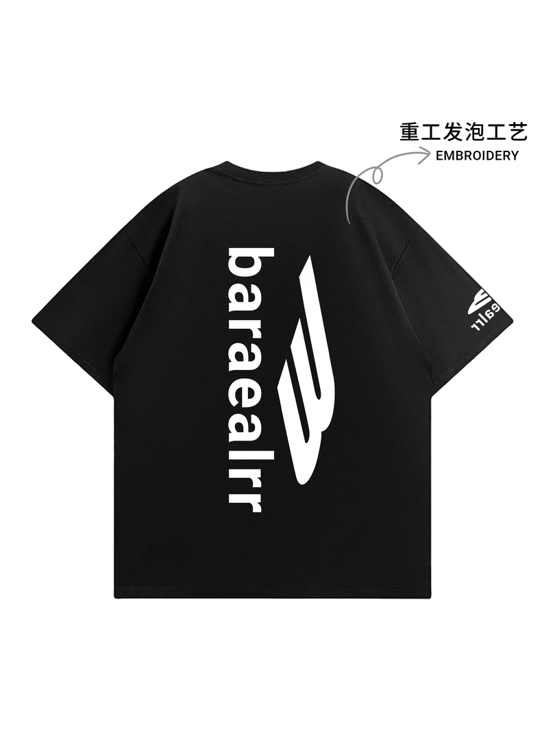 【现货-重工】潮牌植绒纯棉T恤男女同款夏宽松显瘦短袖上衣-k332