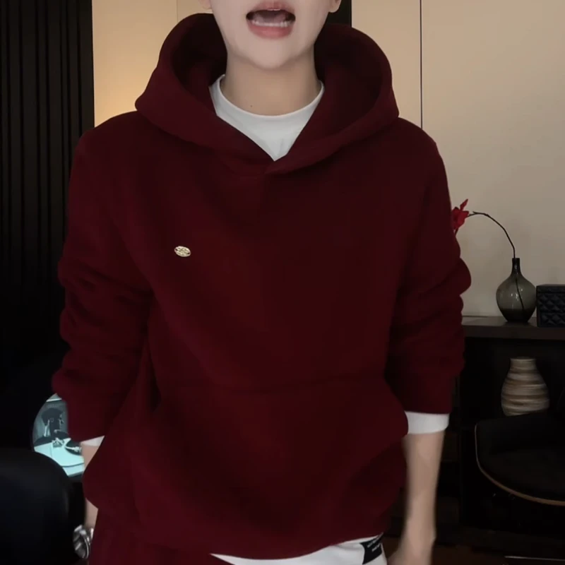 新款秋冬安可拉连帽休闲长袖慵懒风套头款加绒加厚卫衣LK2507908