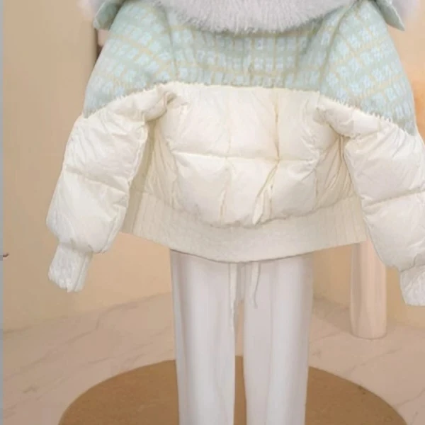 【绿白暖绎】女士小棉袄2025冬季新款设计款高端时尚大毛领棉服外套