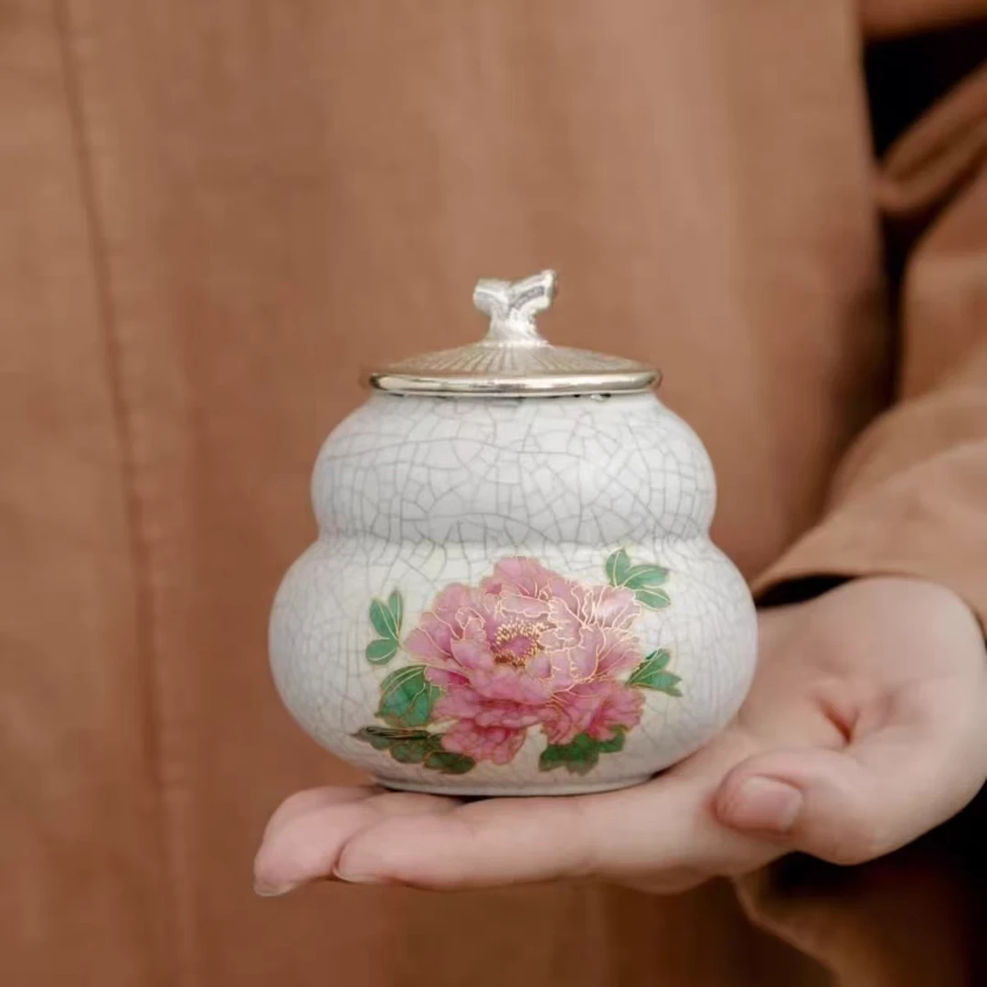 ＳＤ汝窑牡丹花葫芦茶叶罐 G 1712