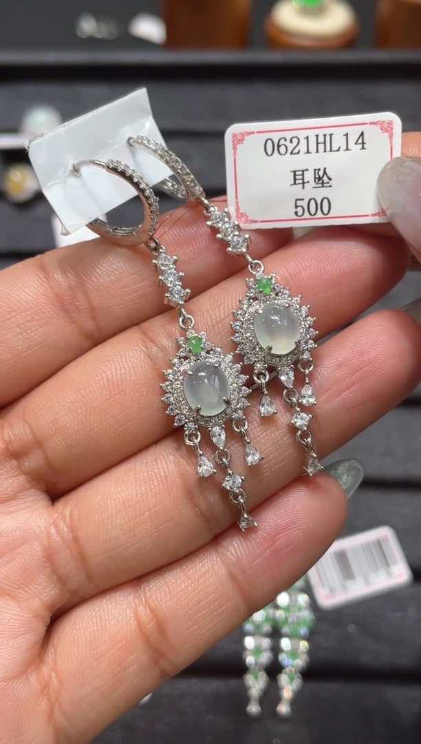 翡翠银S925镶嵌耳饰小***路0621HL14