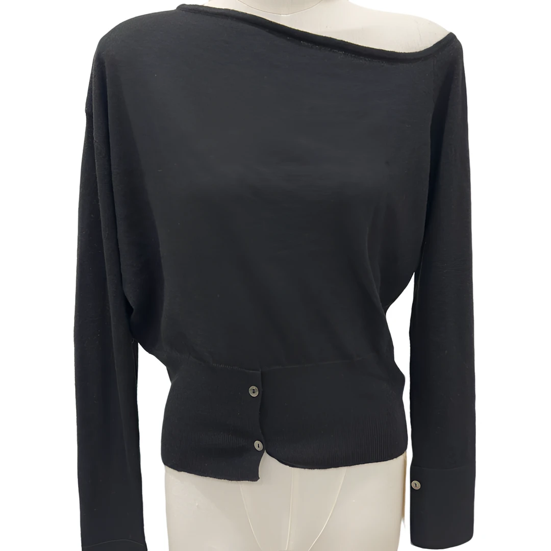 【春款韩系露肩上衣】JINJIN·韩系时尚设计师春款露肩针织衫1017