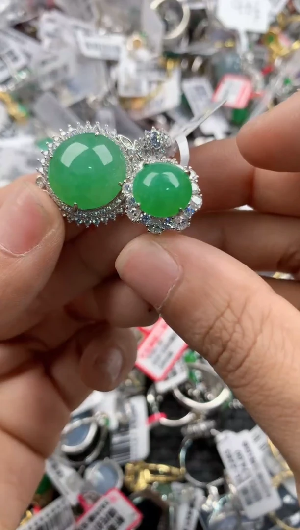 银S925镶嵌戒指翡翠5555----10