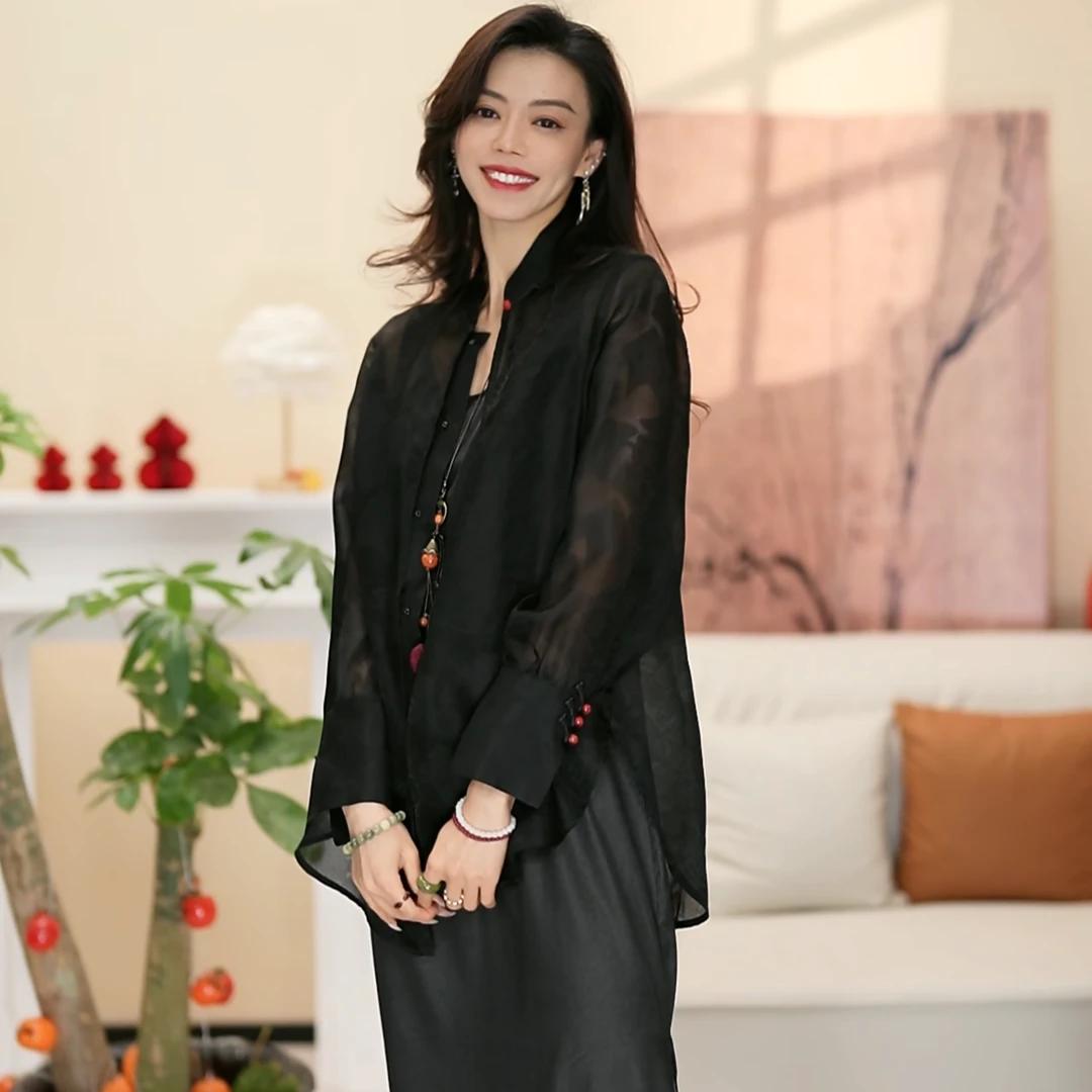 【粉黛】YS1057 中式百搭真丝上衣