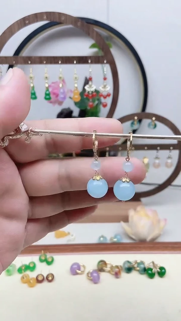 14K金镶嵌耳坠海蓝宝石80号