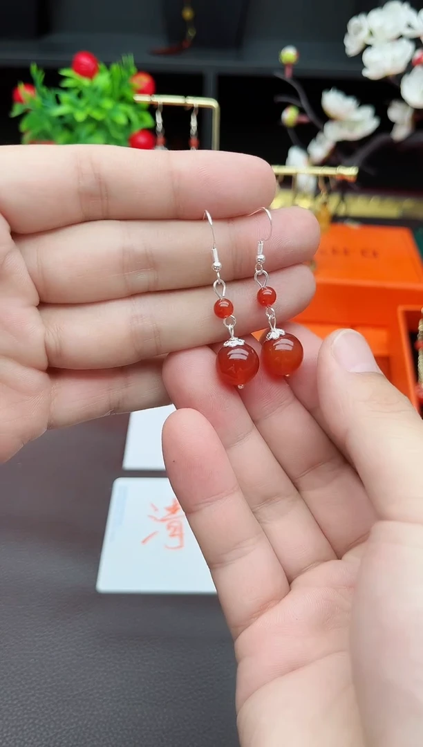 玛瑙/玉髓耳饰银S925镶嵌409000