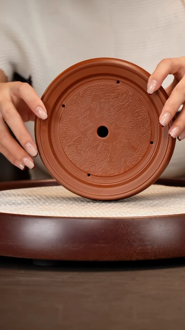 紫砂茶具双龙戏珠壶承