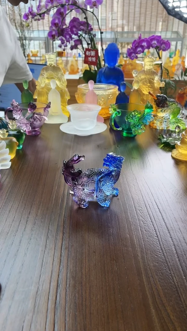 手工艺品琉璃蓝紫色玄武摆件