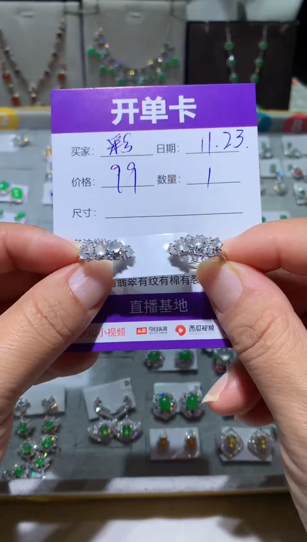 银S925镶嵌翡翠耳饰?*………