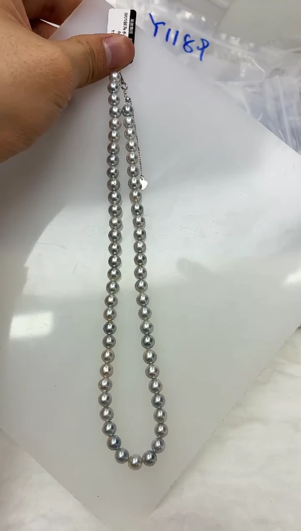 未镶嵌DA海水珍珠灰珠串链6-7 y1157