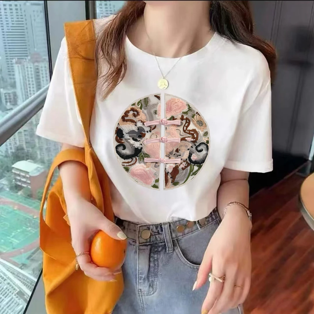 上新秋夏时尚百搭男女同款休闲印花设计感短袖-国风图案