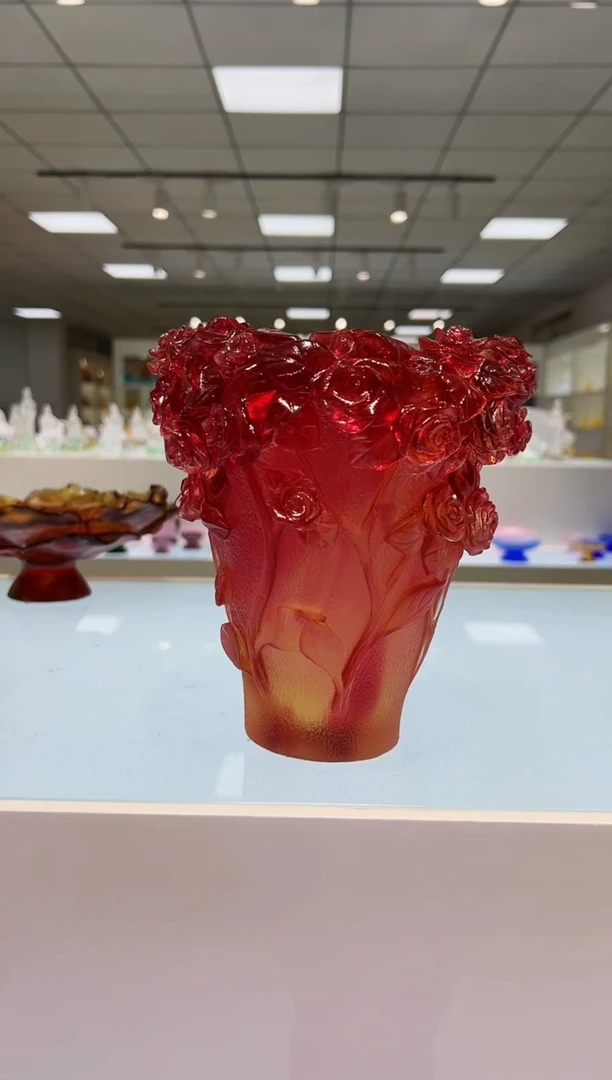 琉璃手工艺品古法琉璃玫瑰花瓶