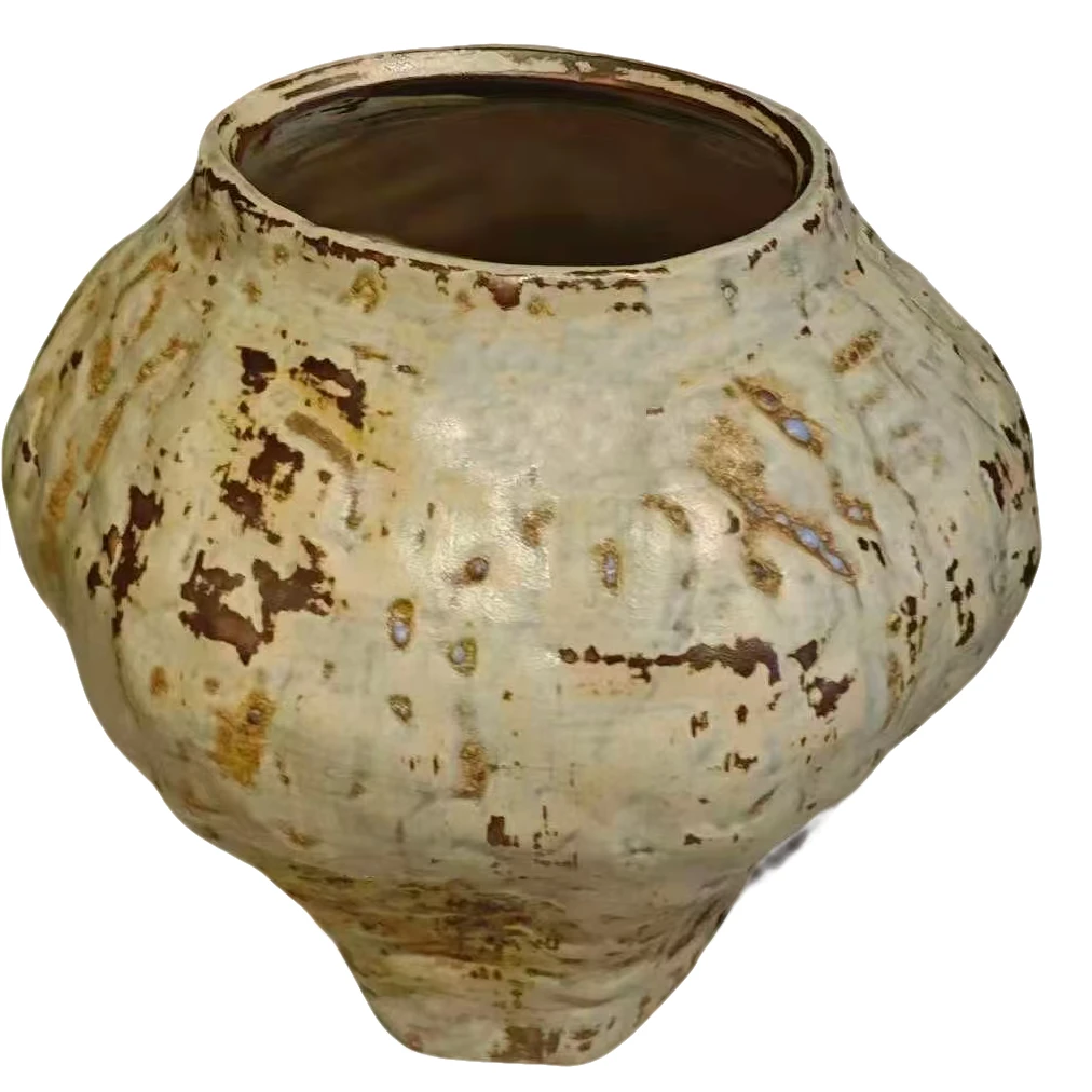 景德镇侘寂风粗陶花瓶摆件客厅插干鲜花复古陶瓷罐子民宿装饰品