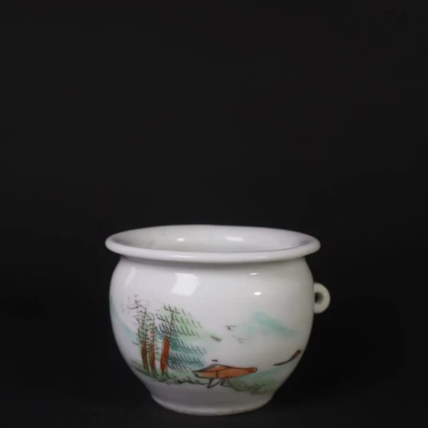 7:民国粉彩山水图鸟食罐