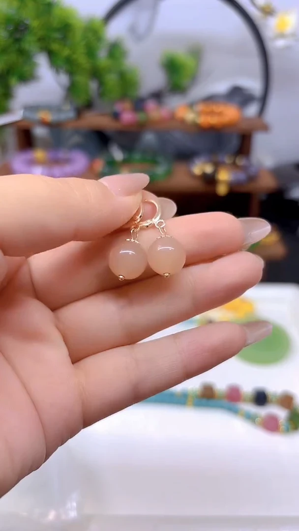 和田玉14K金镶嵌耳饰E671