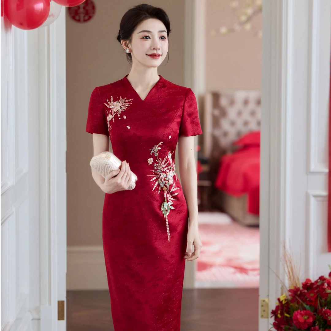 唯美【暮色】2025喜妈妈新款修身显瘦款婚宴旗袍喜婆婆高档显气质