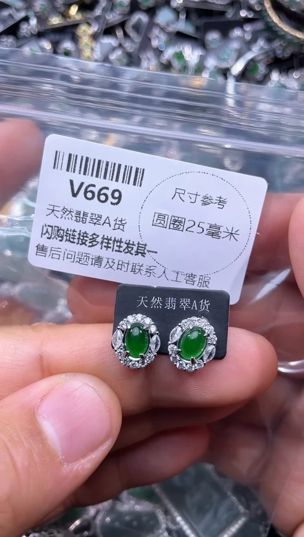 【闪购商品】翡翠颈饰未镶嵌V669耳钉