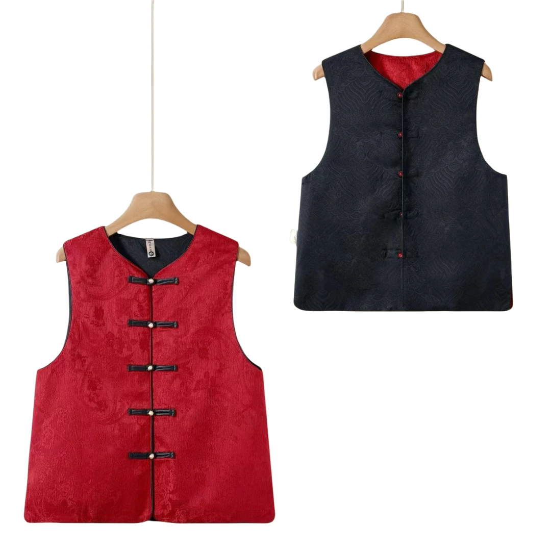 新中式双面穿提花工艺国风马甲女装