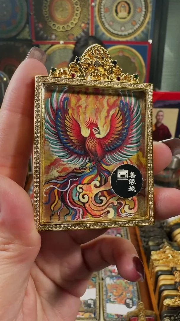 吊坠 壹善缘城手绘唐卡朱雀离火