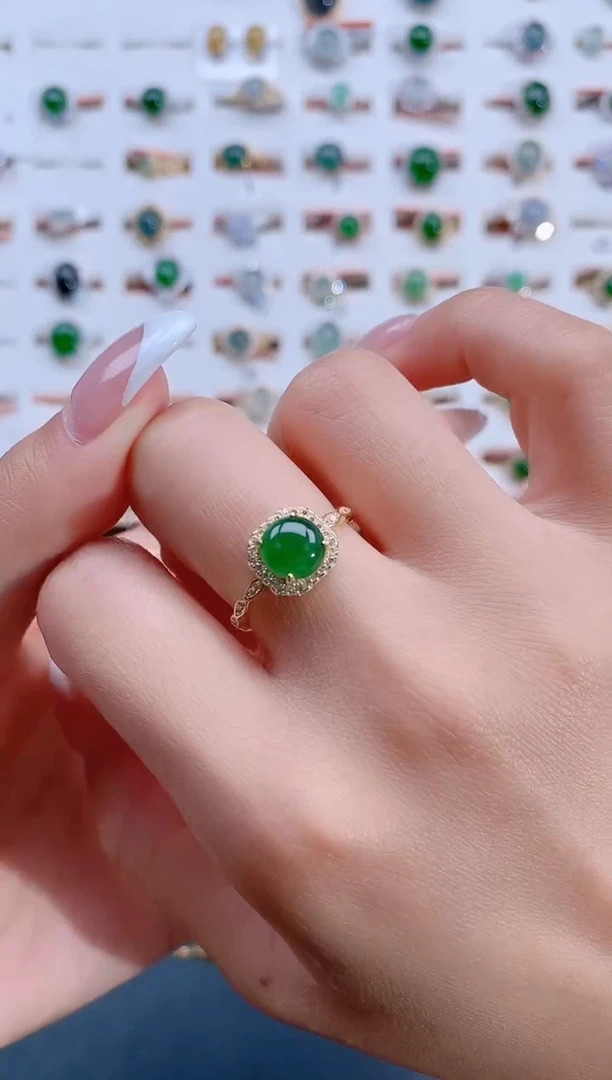 翡翠戒指银S925镶嵌天然翡翠