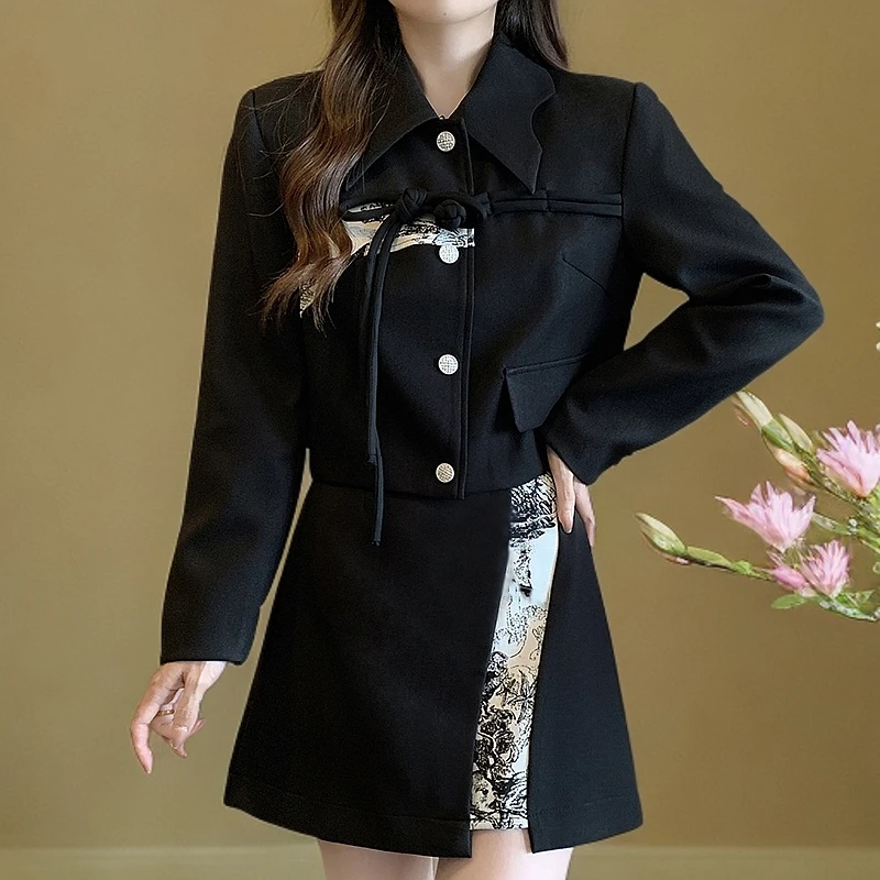 春款大码遮肉显瘦搭配一整套女胖mm中式外套半身裙气质时尚炸街