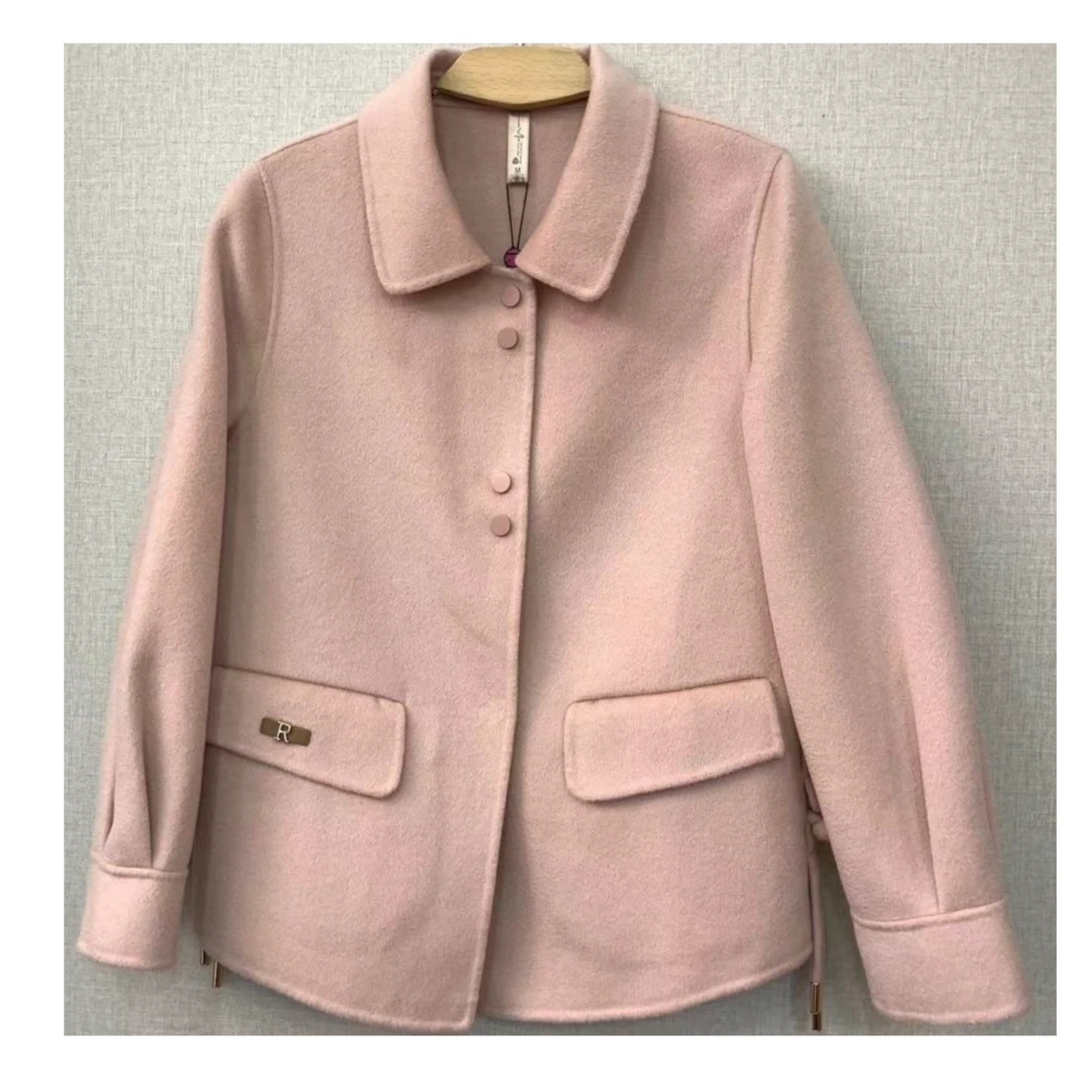 祥好服饰  冬季新款粉色毛呢外套 D360