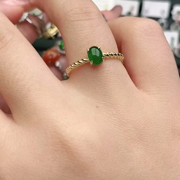 鑫辰珠宝天然A货翡翠银镶嵌设计款开口女戒指时尚百搭