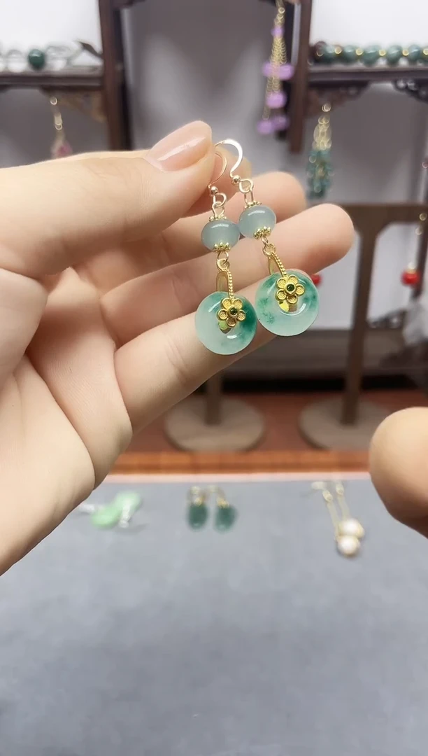 银S925镶嵌翡翠耳饰112800