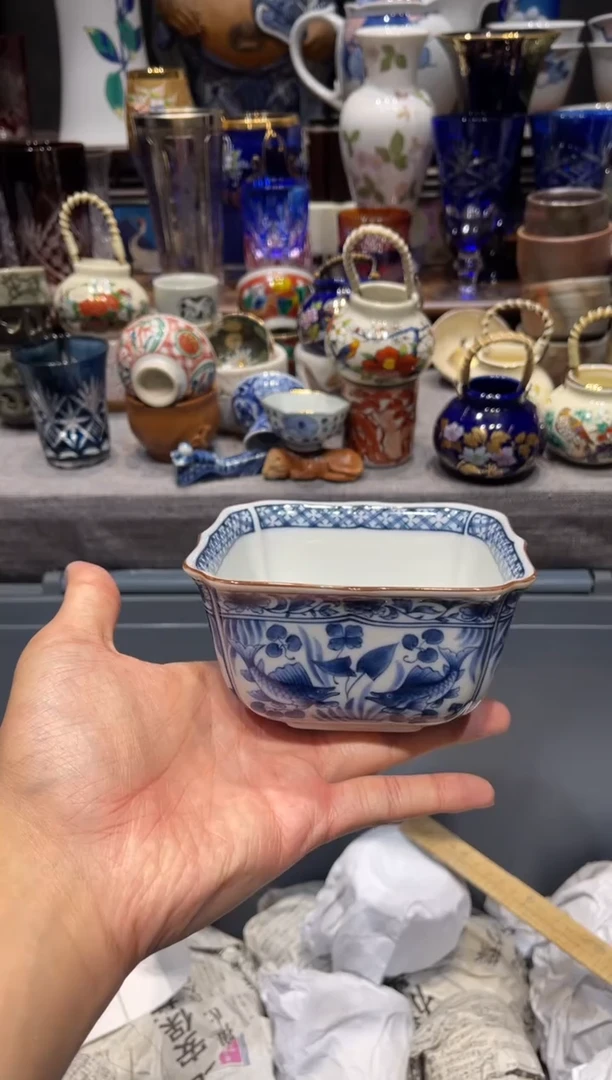 瓷片橘吉青花四方钵