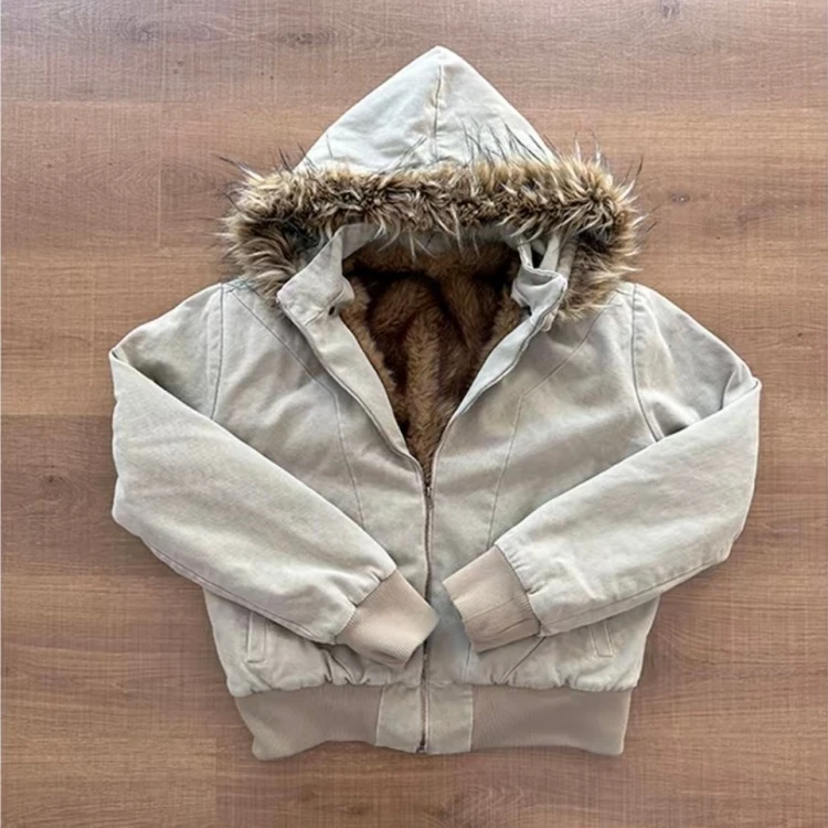 【座山狮】银狐可拆卸座山雕加厚连帽水洗军帆布夹克棉衣保暖外套