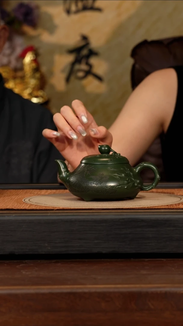 茶壶紫砂宜兴紫砂SZY 绿泥 寿桃汉棠 300cc